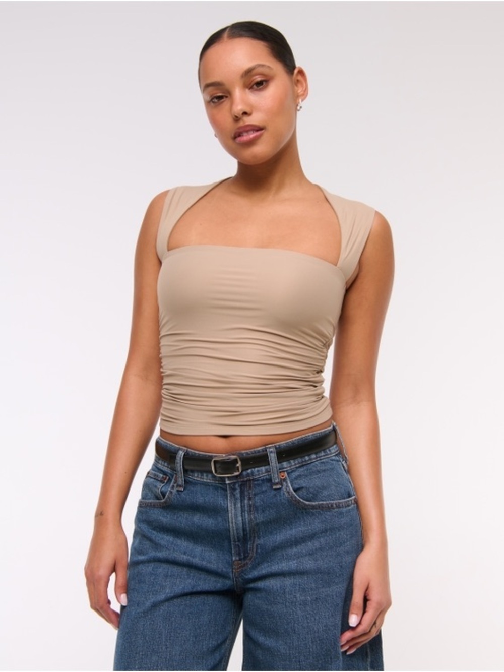 Abercrombie & Fitch The A&F Ava Soft Rouched Crop Top Size Large In Beige